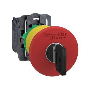 Schneider XB5AS9442 kırmızı Ø40 Acil durdurma, kapatma butonu Ø22 mandallama anahtarla bırakılan 1NK