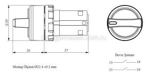 Emas MB101S30 MB Serisi Plastik 2NO (II-0-I) 60° Seçici Kalıcı 22 mm Buton