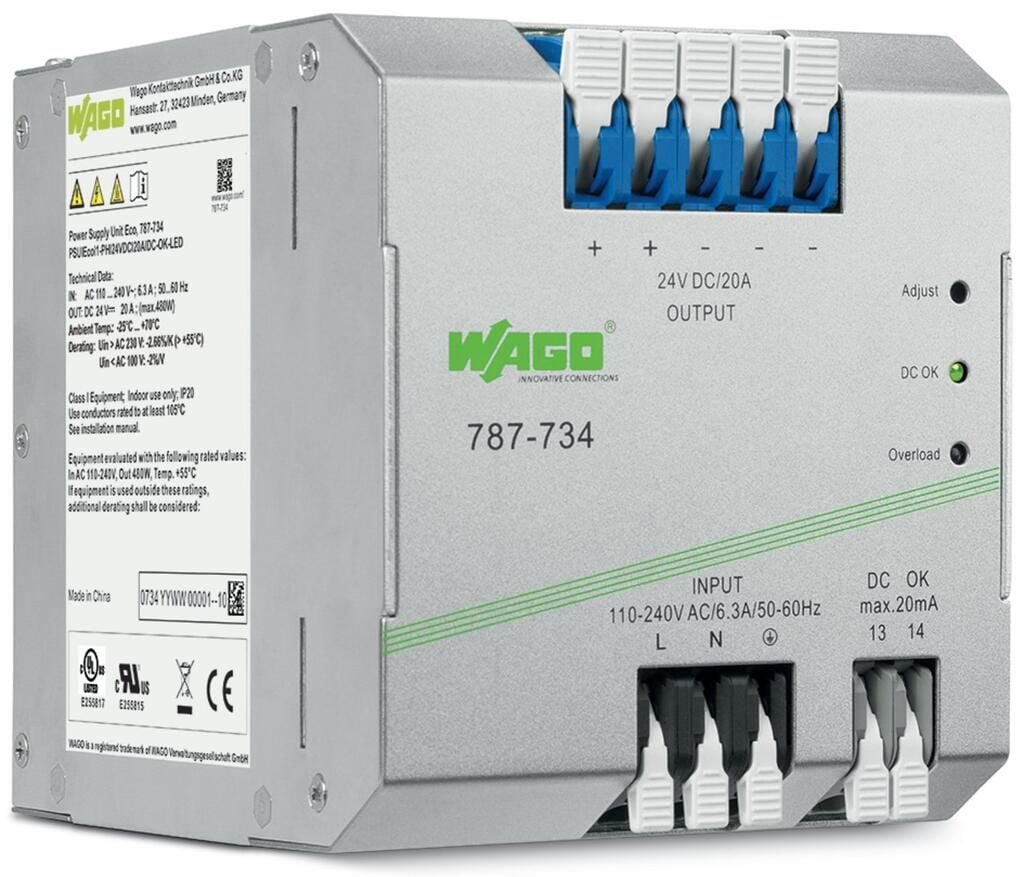 Wago 787-734 24VDC 20A Monofaze Güç Kaynağı