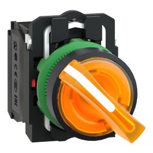 Schneider XB5AK125M5 Turuncu Işıklı Mandal Buton Ø22 2 Konumlu Sabit 1NA+1NK 230V
