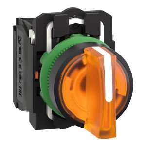 Schneider XB5AK135B5 Turuncu Işıklı Mandal Buton Ø22 3 Konumlu Sabit 1NA+1NK 24V
