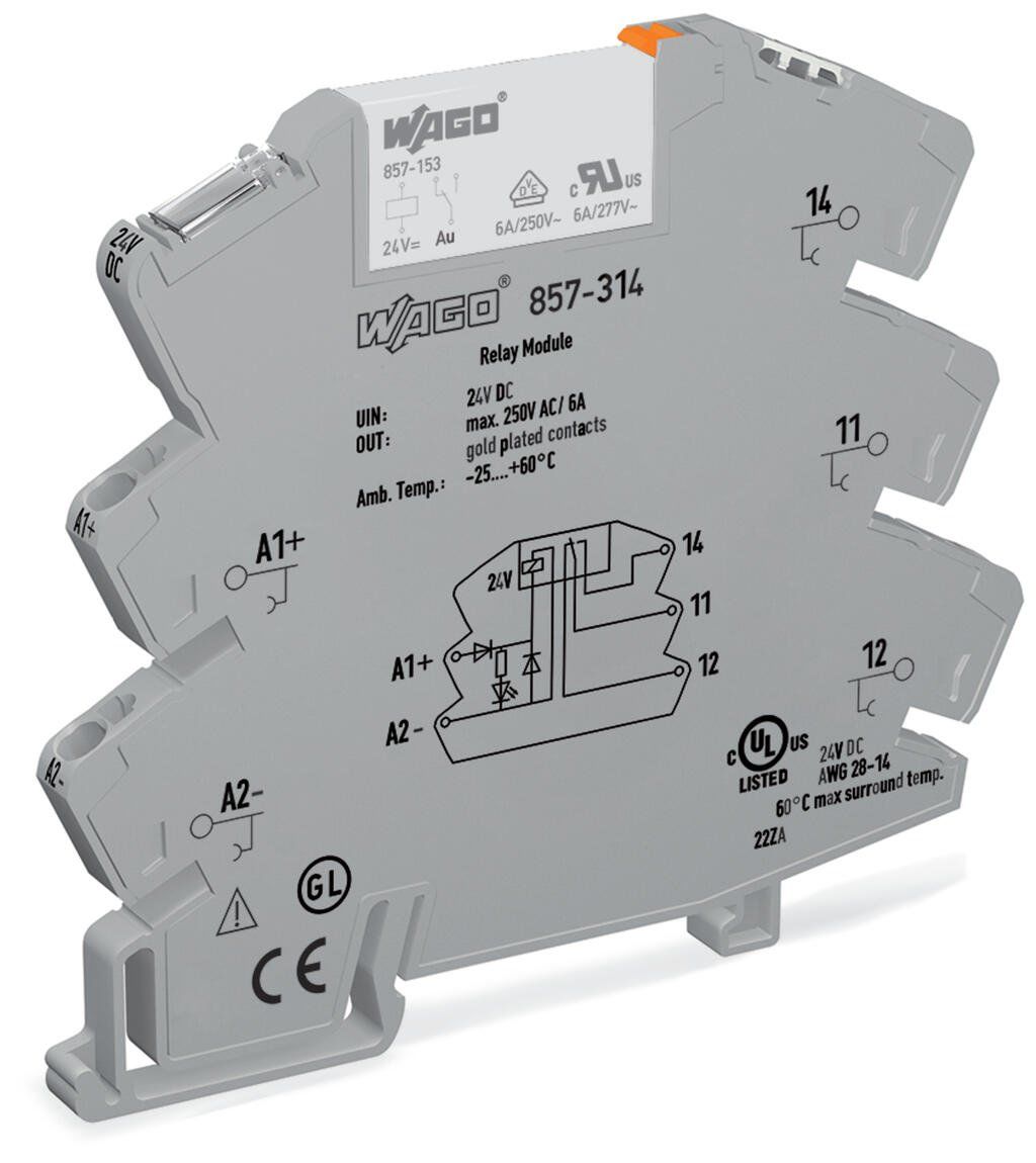 Wago 857-314 24VDC 6A Ledli 1 CO Altın Kontaklı Slim Röle