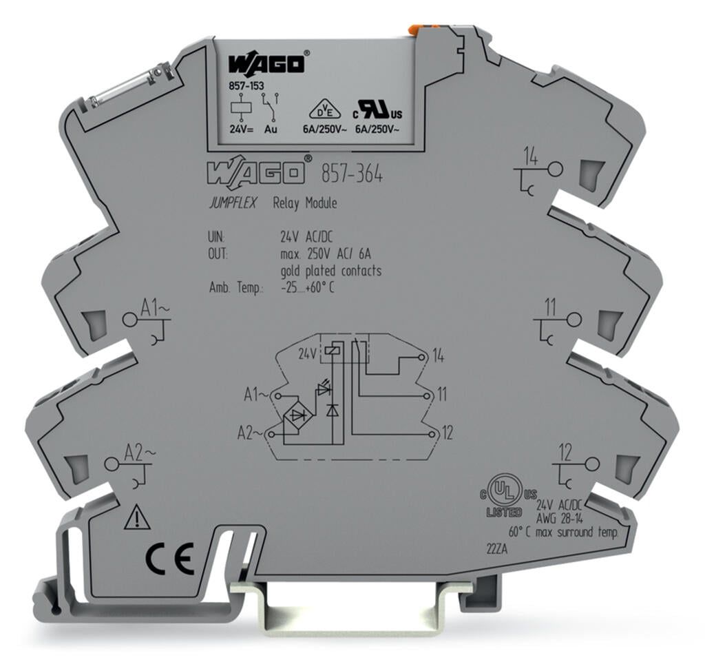 Wago 857-364 24V AC/DC 6A 1 CO Altın Kontak Slim Röle
