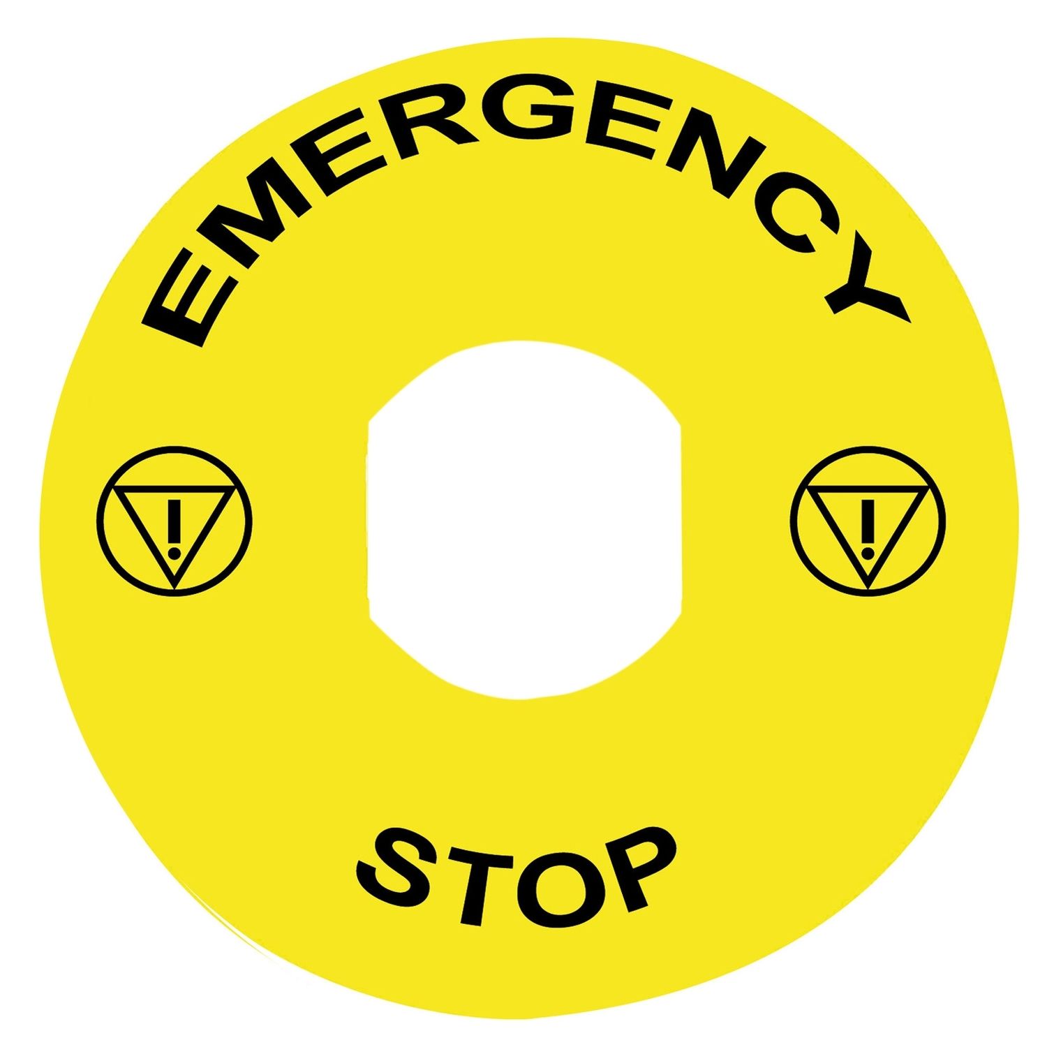 Schneider ZBY8330 acil durdurma için işaretli yazı Ø90 - EMERGENCY STOP/logo ISO13850