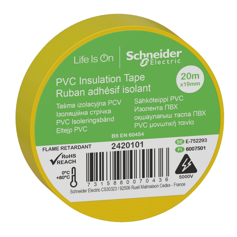 Schneider 2420101 İzolasyon Elektrik Bandı 19mmx20mt Sarı