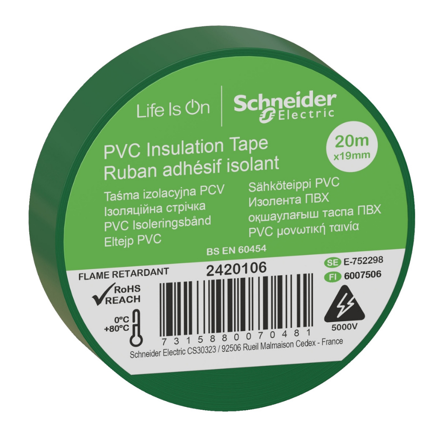 Schneider 2420106 İzolasyon Elektrik Bandı 19mmx20mt Yeşil