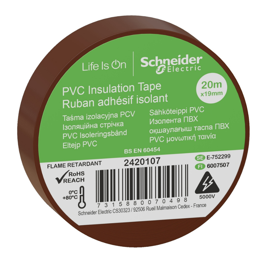 Schneider 2420107 İzolasyon Elektrik Bandı 19mmx20mt Kahverengi