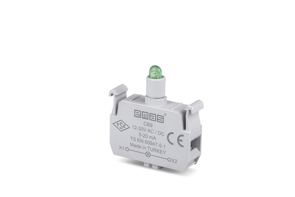 Emas CB9 Yedek LED'li 12-30V AC/DC Yeşil Sinyal Blok