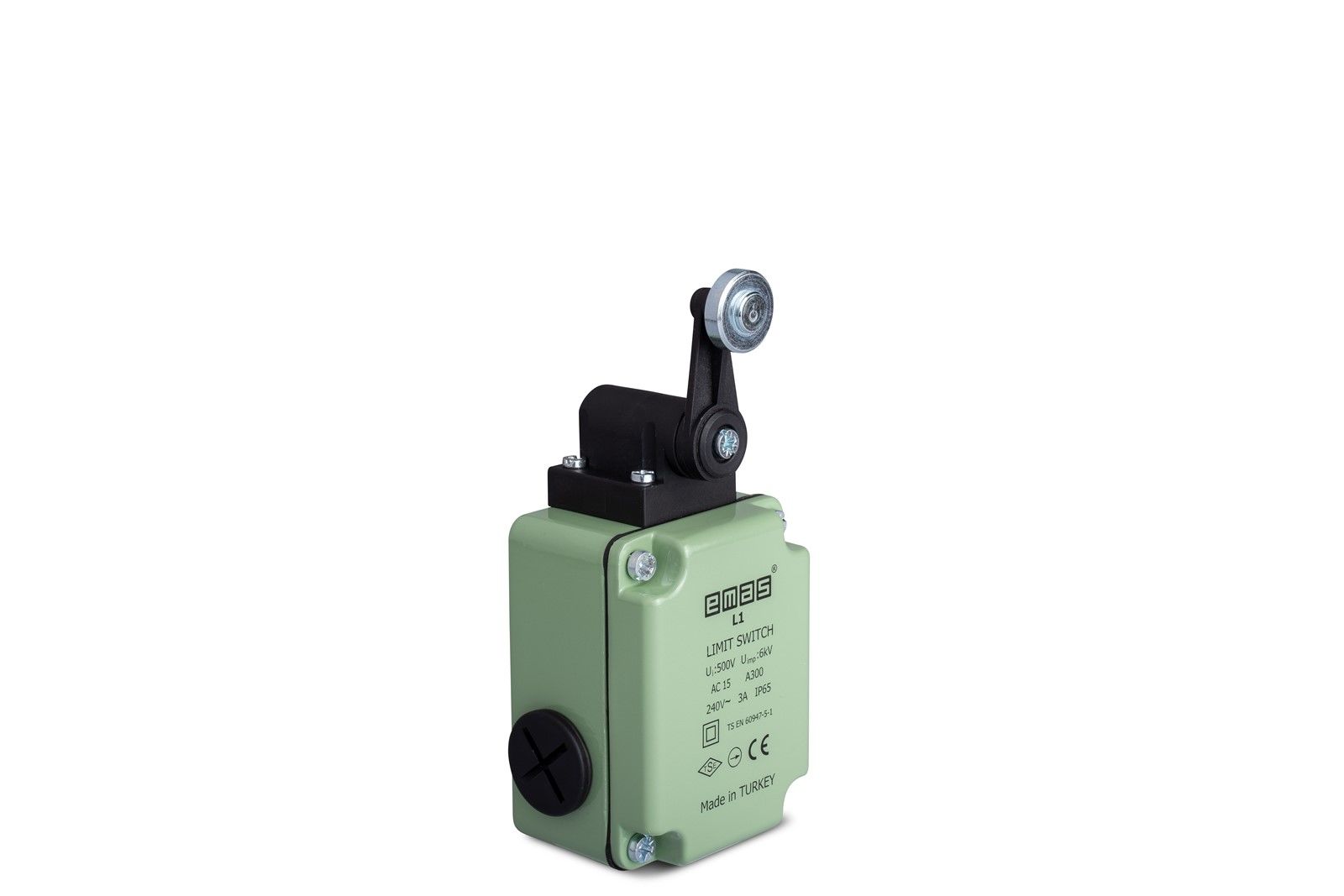Emas L1K13MEM121 L1 Metal Gövde 18 mm Metal Kollu Makara Ani Hareketli 1NO+1NC Sınır Şalter