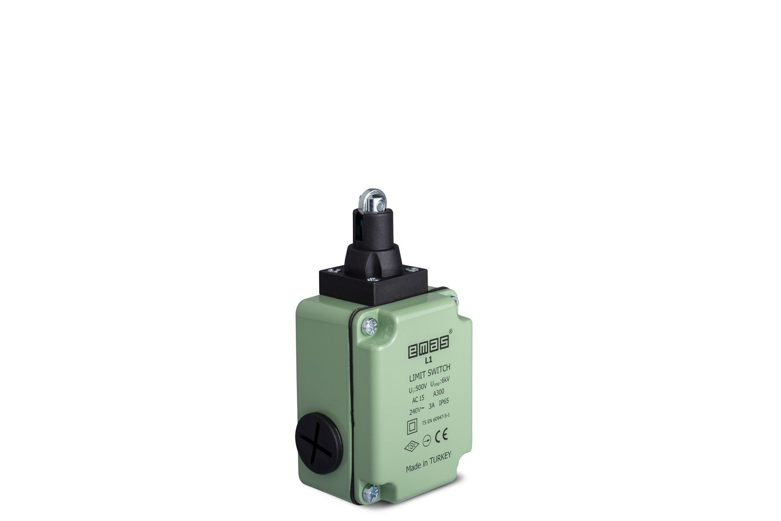 Emas L1K13MUM331 L1 Metal Gövde 13 mm Metal Makaralı Pim Ani Hareketli 1NO+1NC Sınır Şalter