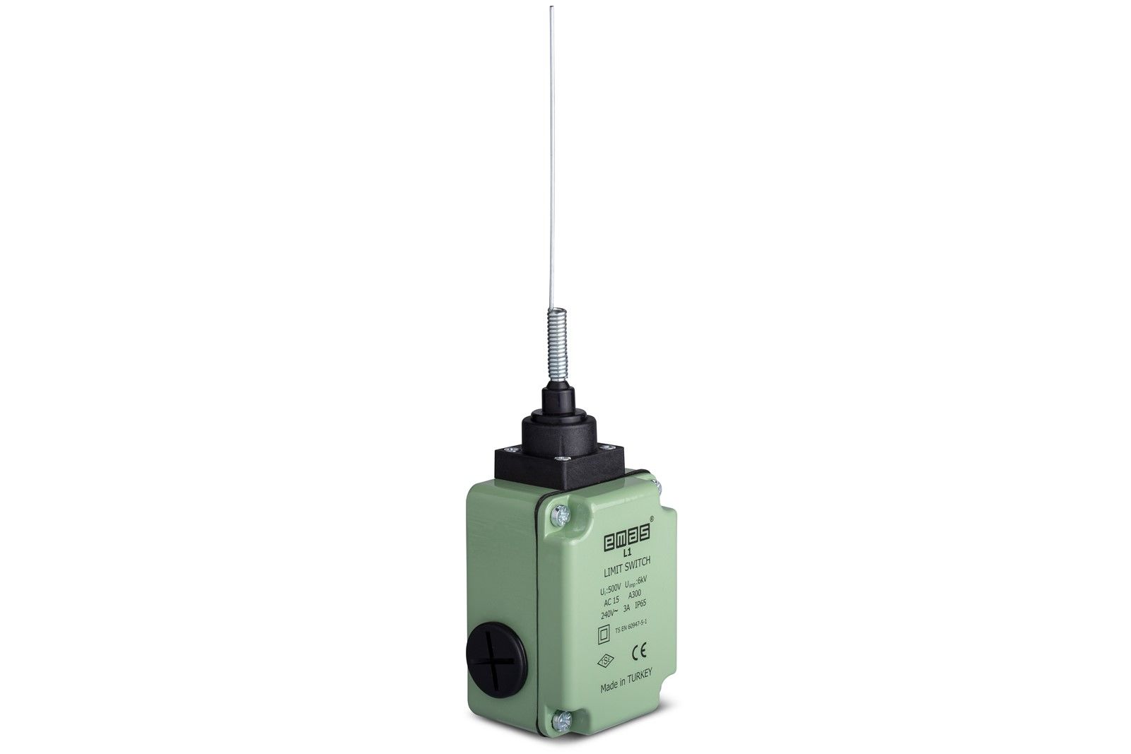 Emas L1K13SOM101 L1 Metal Gövde 2 mm Sivri Metal Uç Metal Yay Kol Ani Hareketli 1NO+1NC Sınır Şalter