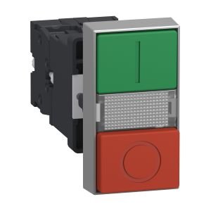 Schneider XA2EW7L3741B5 Çift Başlı Buton, Plastik, Gömme Basmalı, ''I'' İşaretli Yeşil, ''O'' İşaretli Kırmızı, Beyaz Işıklı Buton Bloklu, 24 V AC/C