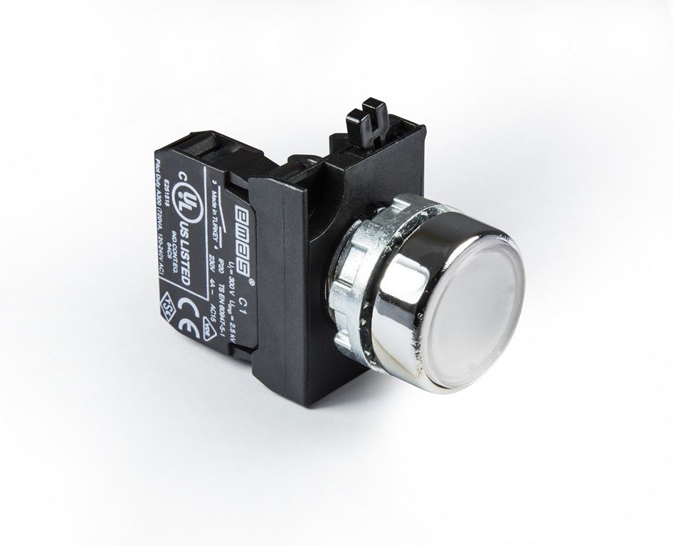 Emas CM100DB CM Serisi Metal 1NO Yaylı Düz Beyaz 22 mm Buton
