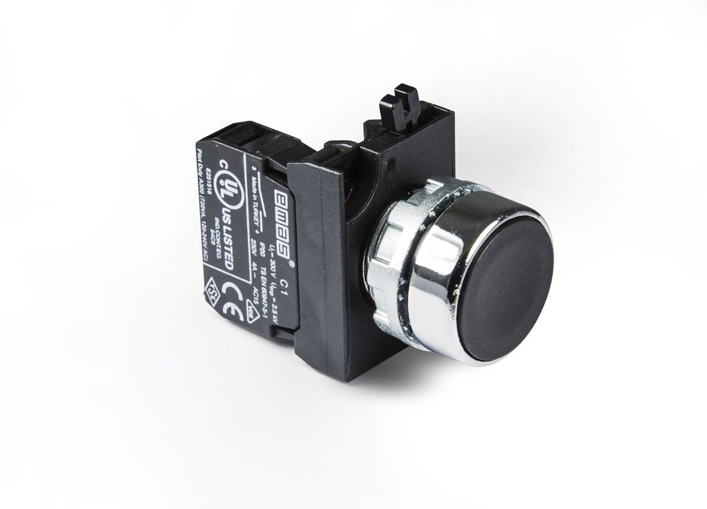 Emas CM100DH CM Serisi Metal 1NO Yaylı Düz Siyah 22 mm Buton