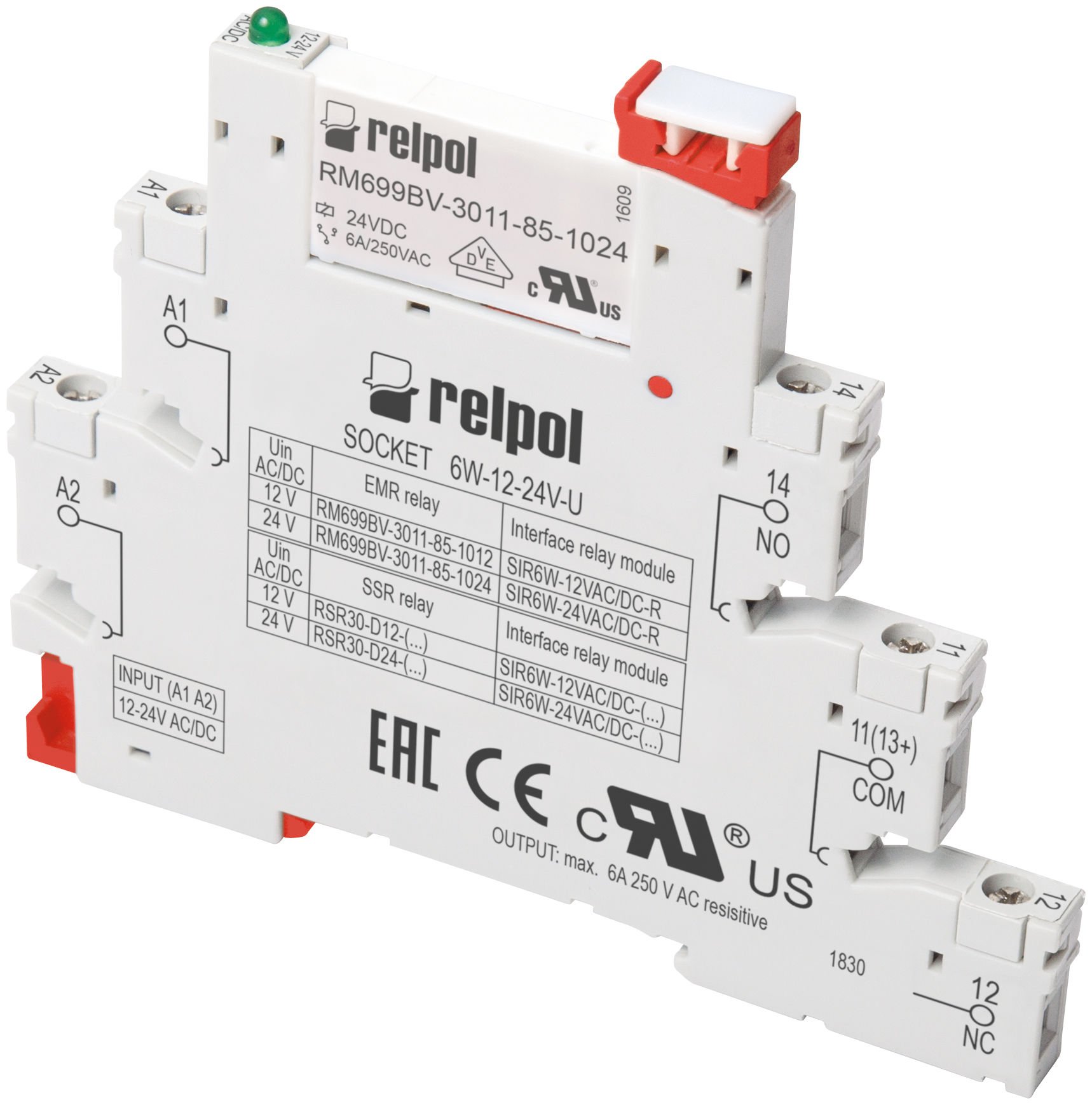 Relpol SIR6W-24VDC-R Tek Kontak 6A 24VDC Slim Röle