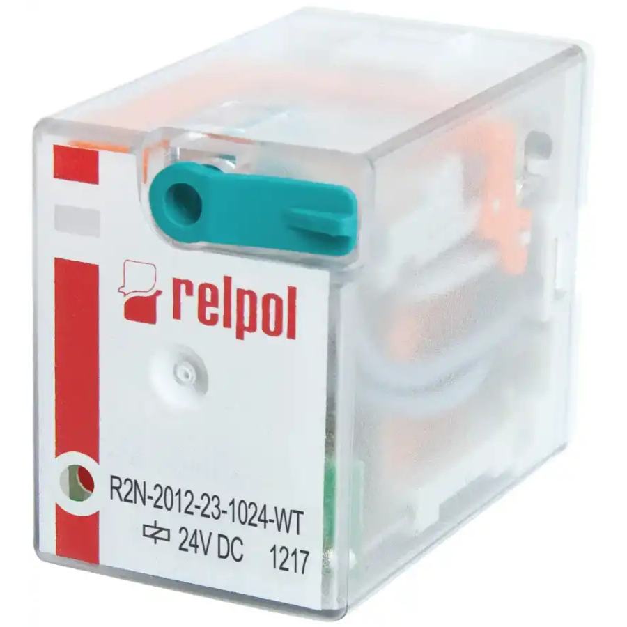 Relpol R2N-2012-23-1024-WT 2 Kontaklı 12A 24VDC Röle Mekanik Göstergeli Kilitlenebilir Test Butonlu