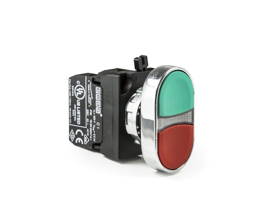 Emas CM102K20KY CM Serisi Metal 1NO+1NC Çiftli Düz Kırmızı-Yeşil 22 mm Buton