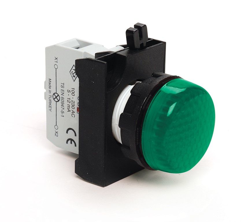 Emas CP0Y0XY CP Serisi Plastik LED'li 100-230V AC Yeşil 22 mm Sinyal