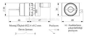 Emas CP100AA20 CP Serisi Plastik 1NO (0-I) 60° Anahtarlı Kalıcı 0 Pozisyonunda Anahtarı Çıkan 22 mm Buton