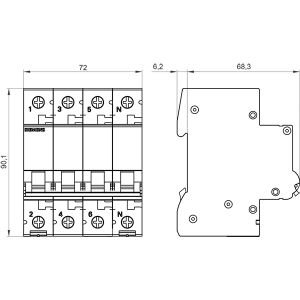 Siemens 5SL6625-7YA 6kA C Tipi 25 Amper 3P+N Dörtlü Otomatik Sigorta