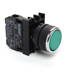 Emas B100DY 1 NA 22mm IP50 Düz Yeşil Yaylı Start Buton