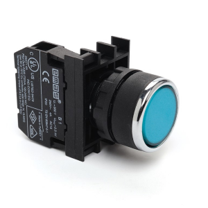 Emas B100DM 1 NA 22mm IP50 Düz Mavi Yaylı Bas Bırak Buton