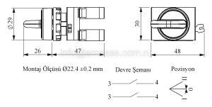 Emas CP101S32 CP Serisi Plastik 2NO (II-0-I) 60° Seçici Çift Dönüşlü 22 mm Buton