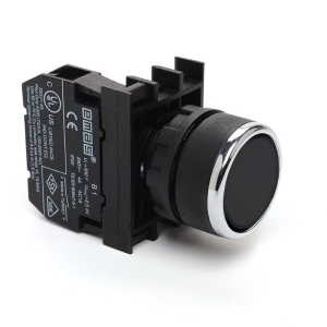 Emas B100DH 1 NA 22mm IP50 Düz Siyah Yaylı Buton