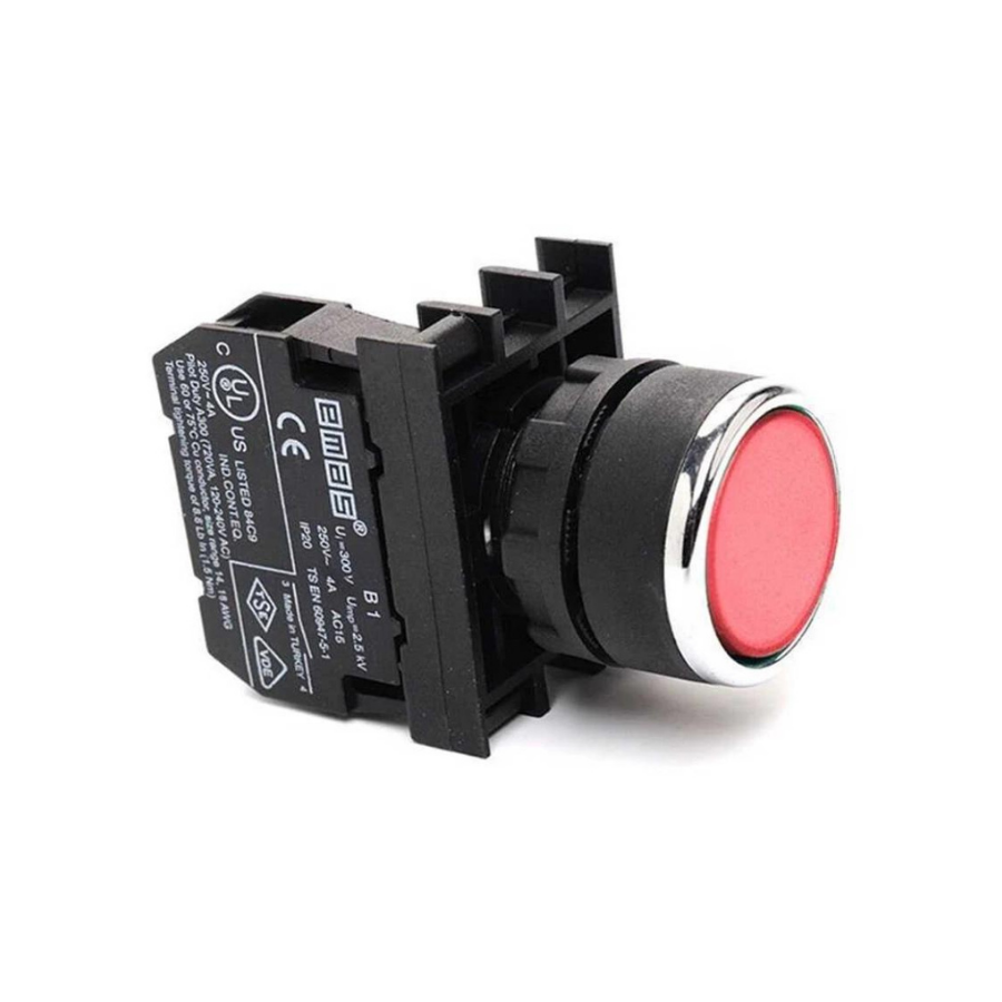 Emas B101DK 2 NA 22mm IP50 Düz Kırmızı Yaylı Buton