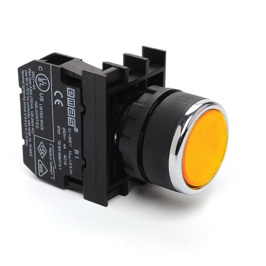 Emas B101DS 2 NA 22mm IP50 Düz Sarı Yaylı Buton