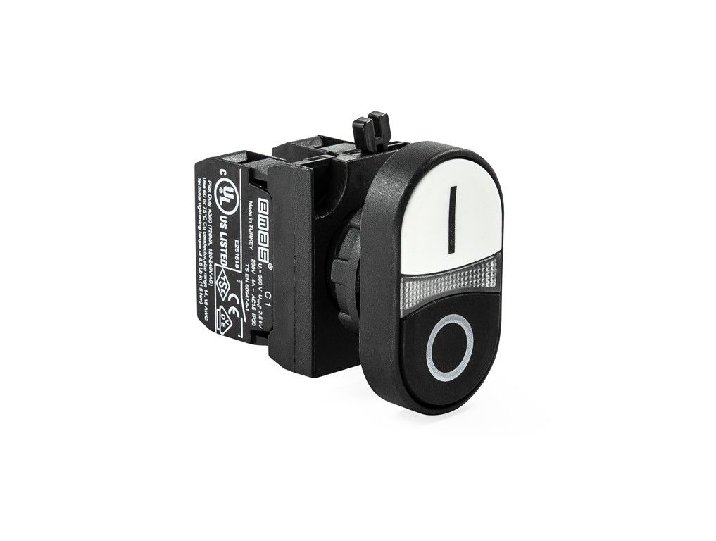 Emas CP102K20HB CP Serisi Plastik 1NO+1NC Çiftli Düz Siyah-Beyaz 22 mm Buton