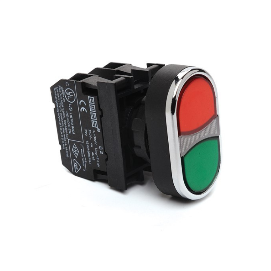 Emas B102K20KY 1NA+1NK Yeşil Kırmızı Yaylı Çiftli İkiz Buton