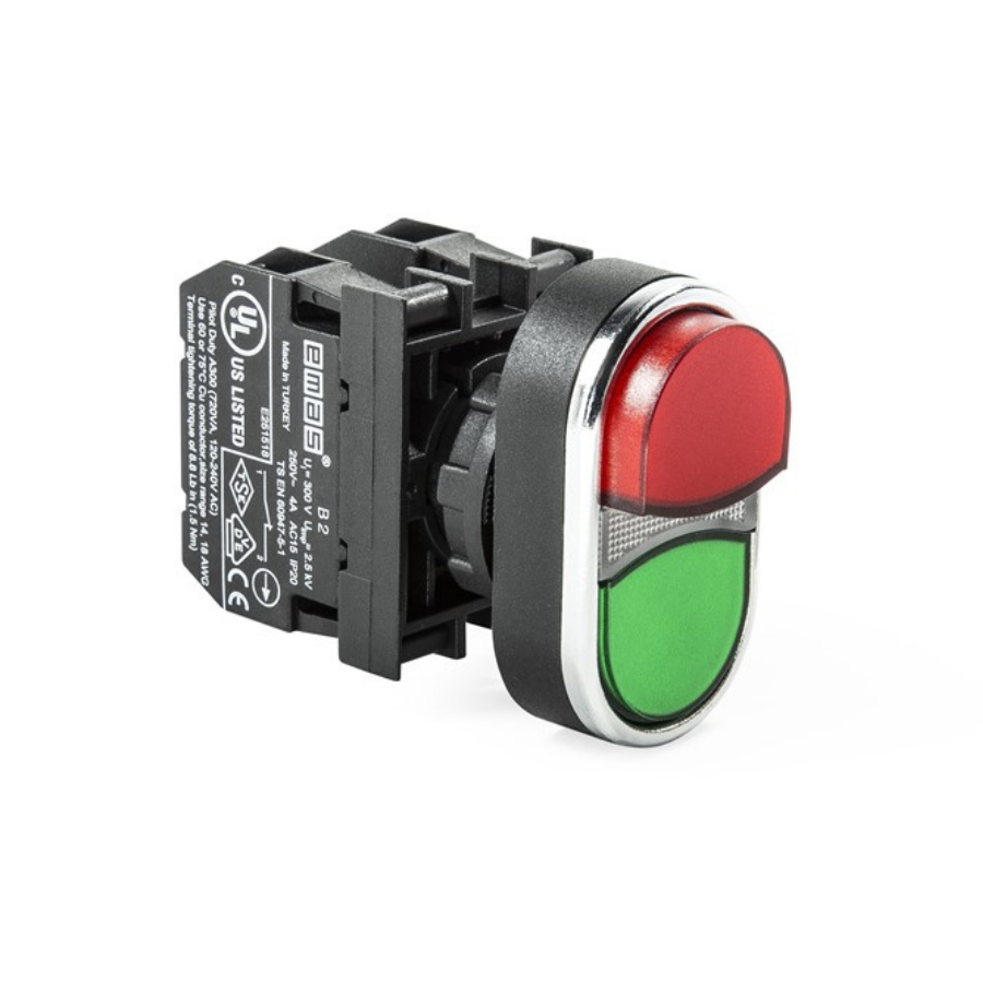 Emas B102K21KY 1NA+1NK Yeşil Kırmızı Yaylı Çıkık İkiz Buton