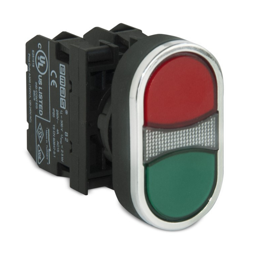 Emas B102B20KY 1NA+1NK Kırmızı Yeşil Yaylı Düz İkiz Buton