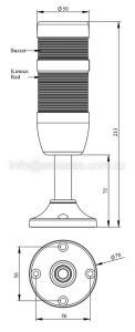 Emas IK51L024ZM03 IK Serisi İki Katlı 24V AC/DC Buzzerlı 100mm Borulu Plastik Ayaklı LED Kolon 50mm