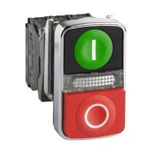 Schneider XB4BW73731B5 Yeşil Kırmızı Çıkık Işıklı Çift Başlıklı İkiz Buton Ø22 1NA+1NK 24V