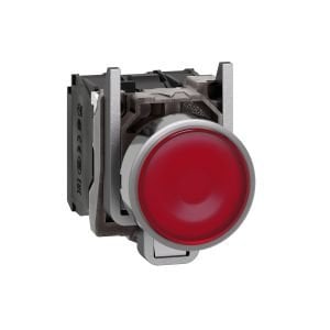 Schneider XB4BW34B5 Aydınlatmalı buton, Harmony XB4, metal, kırmızı sıva altı, 22 mm, universal LED, düz lens, 1NA + 1NK, 24V