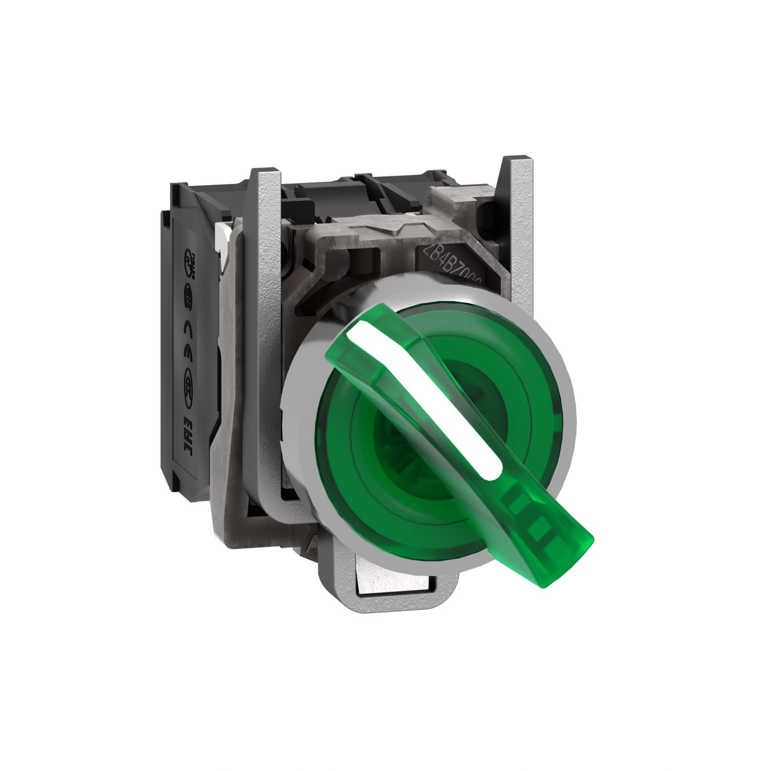 Schneider XB4BK123B5 Yeşil Işıklı Mandal Buton Ø22 2 Konumlu Sabit 1NA+1NK 24V