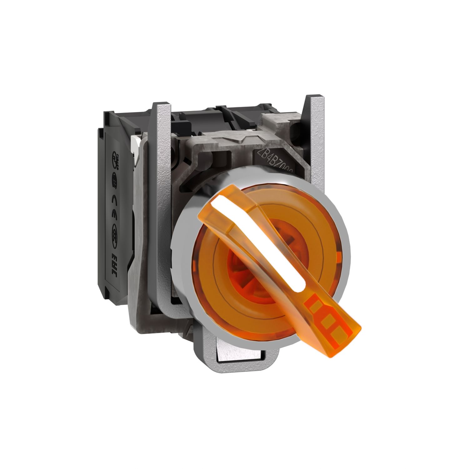 Schneider XB4BK125B5 Turuncu Işıklı Mandal Buton Ø22 2 Konumlu Sabit 1NA+1NK 24V