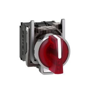 Schneider XB4BK134B5 Kırmızı Işıklı Mandal Buton Ø22 3 Konumlu Sabit 1NA+1NK 24V